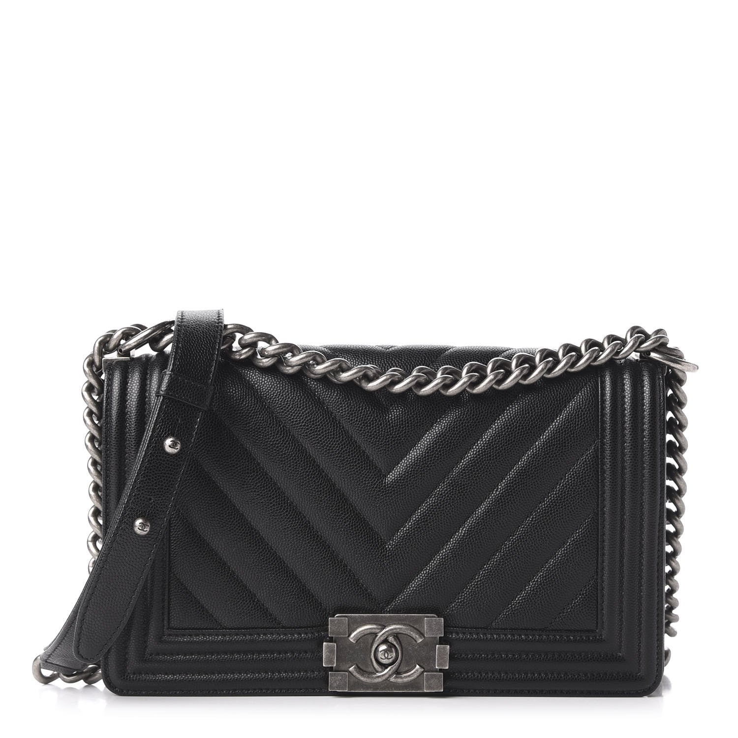 Chanel Caviar Chevron Quilted Medium Boy Flap Black 1 of 11