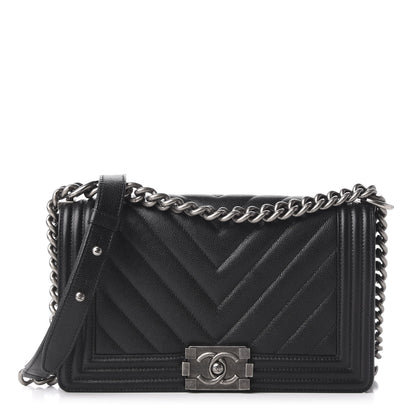 Chanel Caviar Chevron Quilted Medium Boy Flap Black 1 of 11