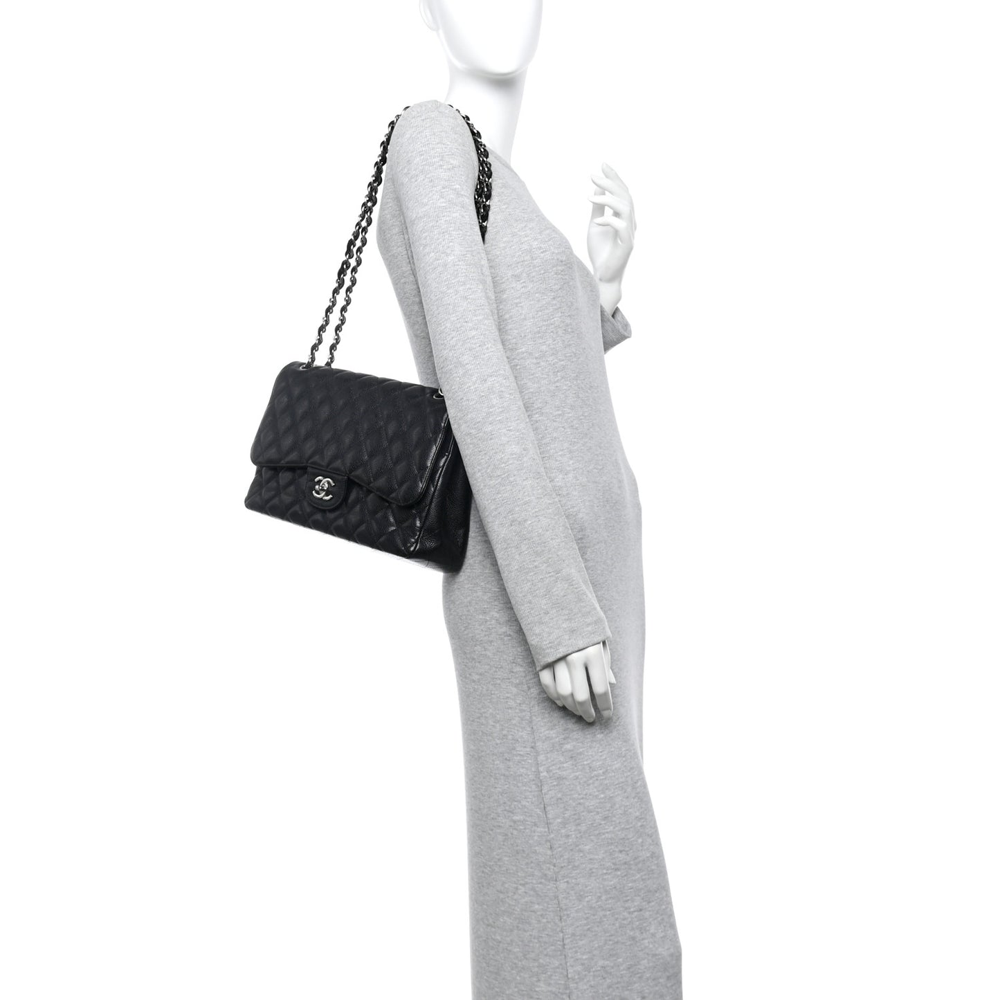 Caviar Quilted Jumbo Double Flap Black