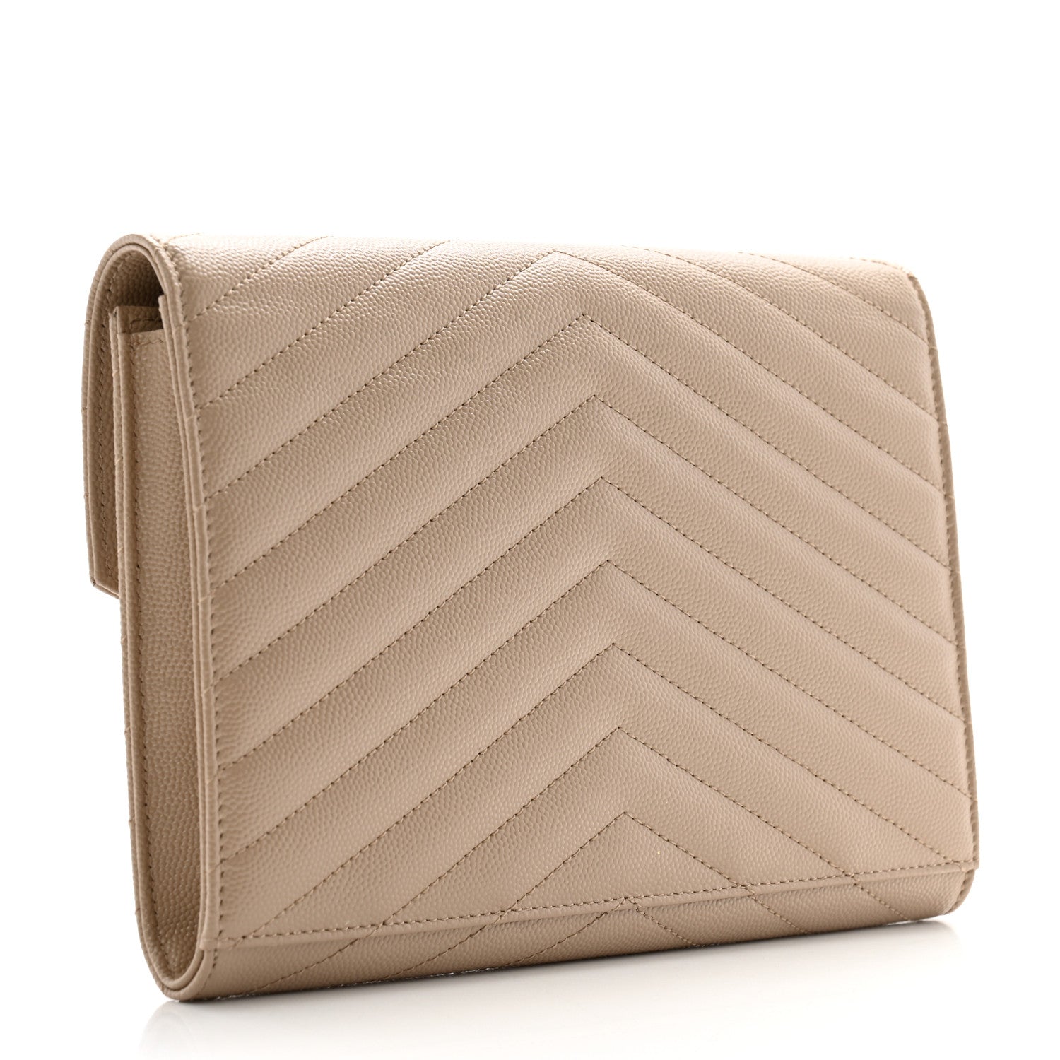 Saint Laurent Grain De Poudre Matelasse Chevron Monogram Envelope Clutch Dark Beige 3 of 9
