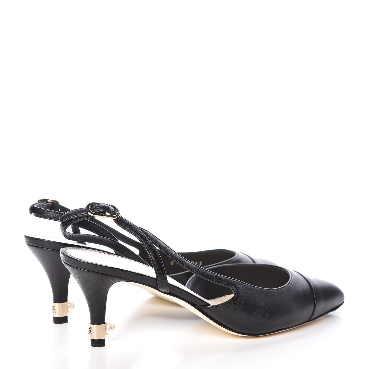 Lambskin Cap Toe CC Slingback Heels 38 Black