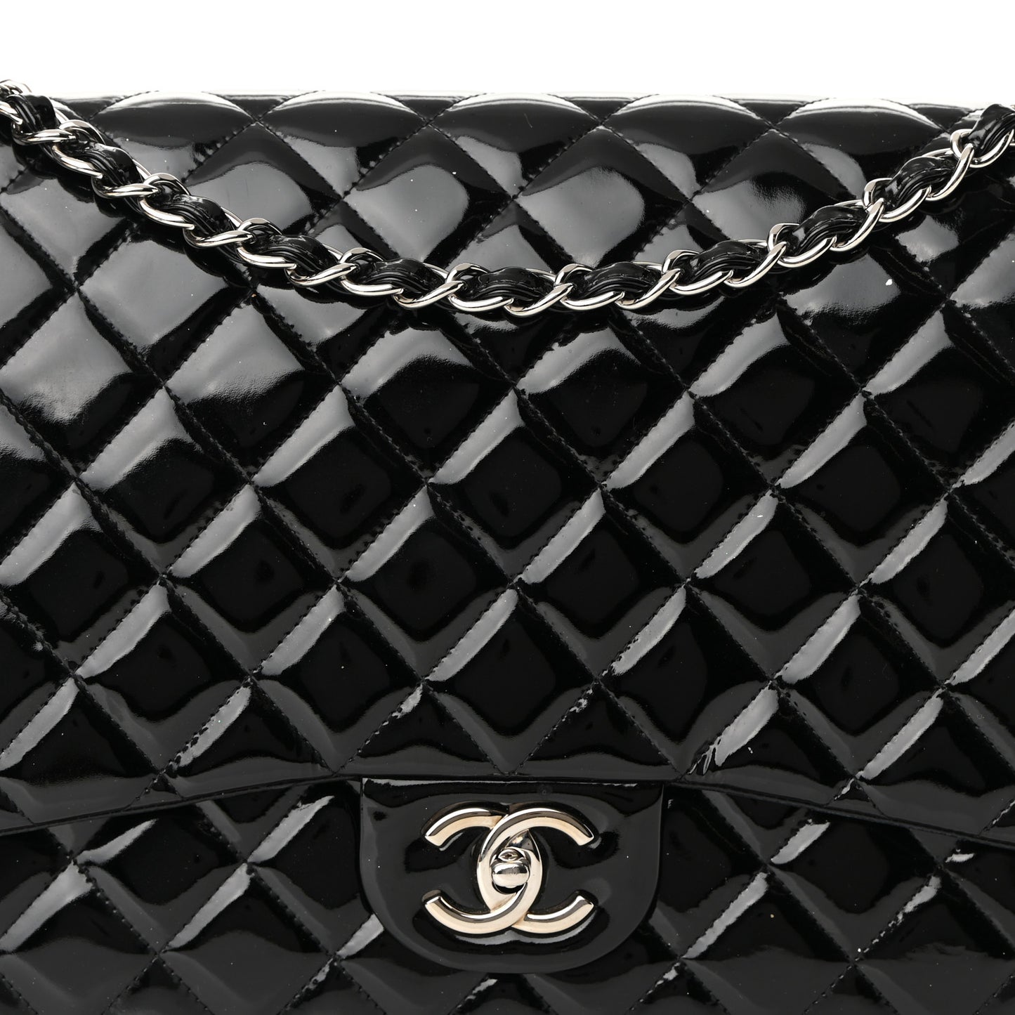 Patent Quilted Maxi Double Flap Black
