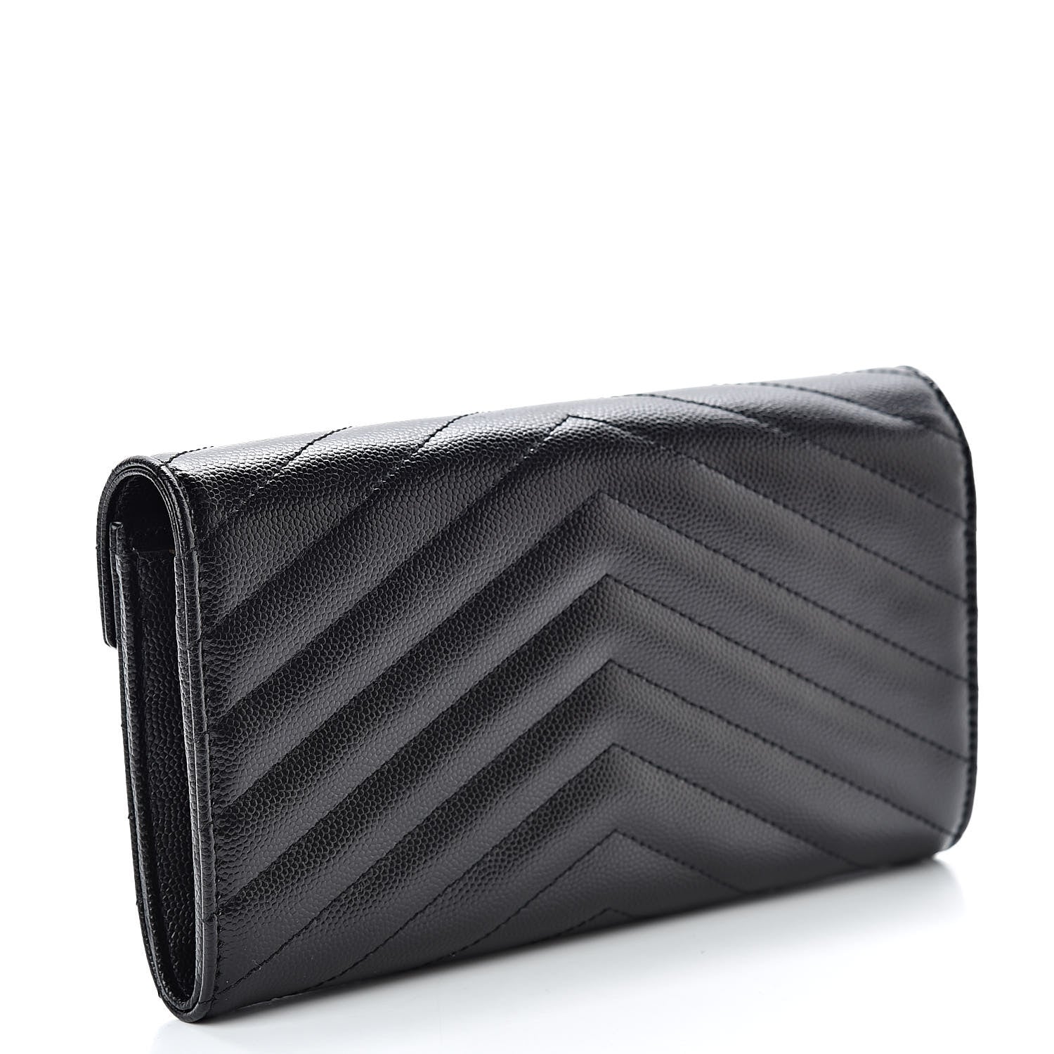 Saint Laurent Grain De Poudre Matelasse Chevron Monogram Flap Wallet Black 3 of 8