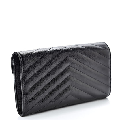 Saint Laurent Grain De Poudre Matelasse Chevron Monogram Flap Wallet Black 3 of 8
