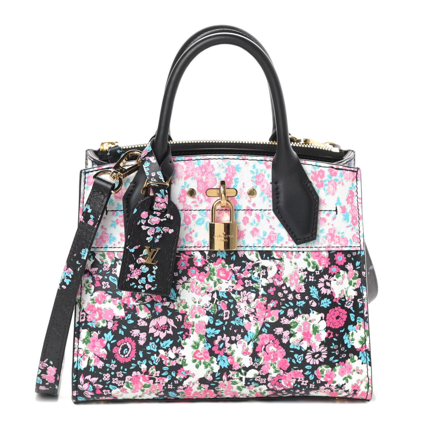 Calfskin Floral Print Mini City Steamer Black
