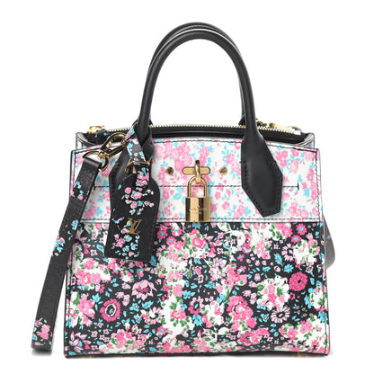 Louis Vuitton Calfskin Floral Print Mini City Steamer Black 1 of 9