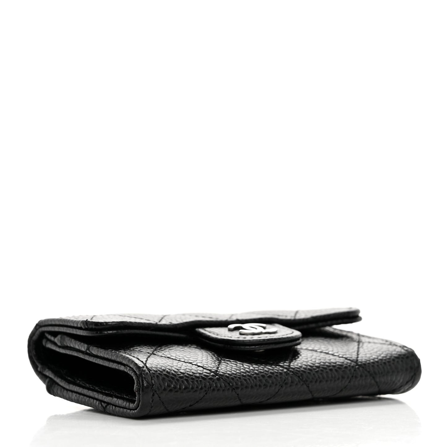 Caviar Quilted Flap Card Holder Wallet Black