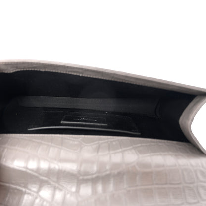Saint Laurent Croc Embossed Calfskin Classic Kate Monogram Clutch Fog 5 of 7