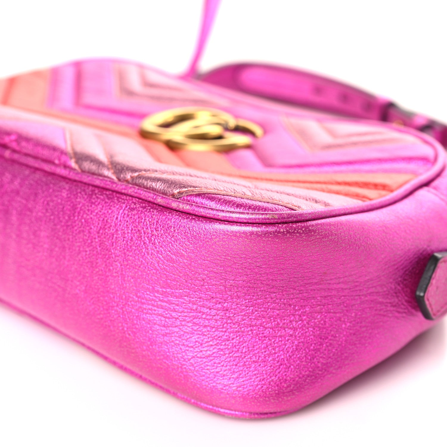 Gucci Laminated Nappa Matelasse Small GG Marmont Chain Shoulder Bag Fuxia Rosso Rosa 9 of 10