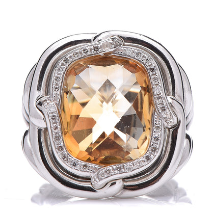 David Yurman Sterling Silver Diamond Citrine 14mm Labyrinth Ring 52 6 1 of 5