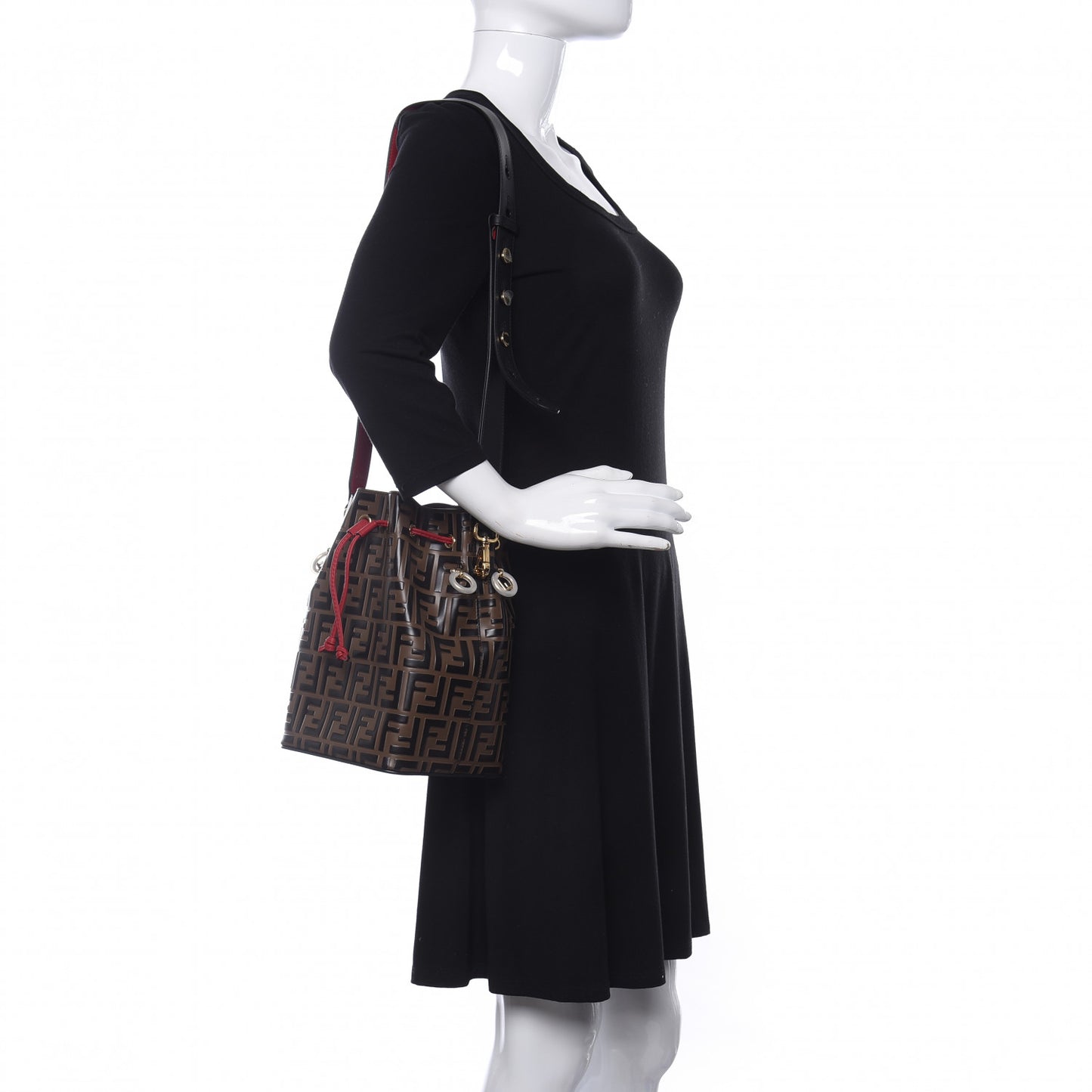 Vitello Grace F is Fendi Bi-Color FF 1974 Embossed Grande Mon Tresor Bucket Bag Maya Black Fragola