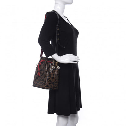 Fendi Vitello Grace F is Fendi Bi-Color FF 1974 Embossed Grande Mon Tresor Bucket Bag Maya Black Fragola 2 of 9