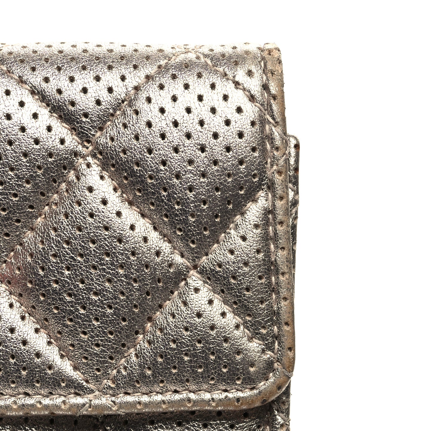 Metallic Perforated Lambskin Quilted Large Gusset Flap Wallet Light Pink