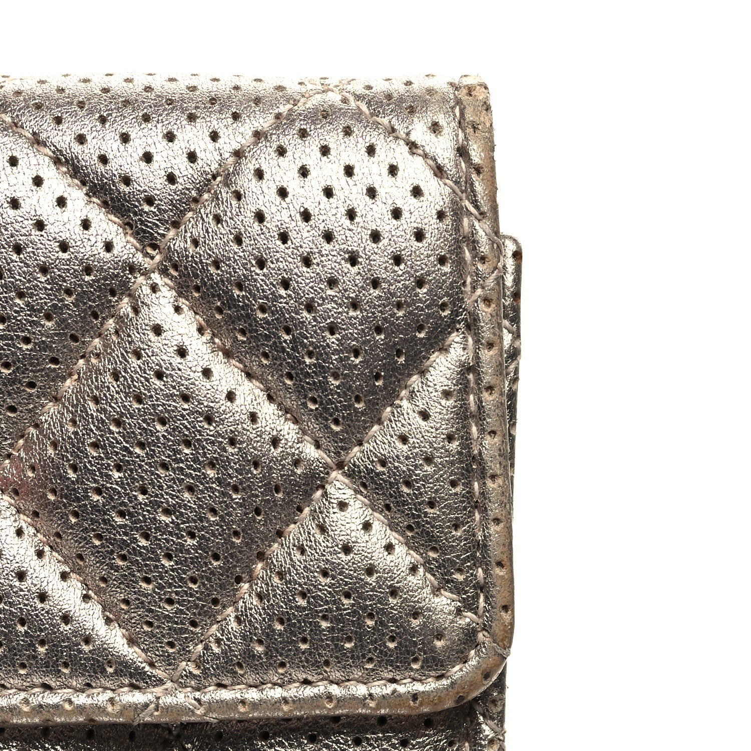 Chanel Metallic Perforated Lambskin Quilted Large Gusset Flap Wallet Light Pink 12 of 13