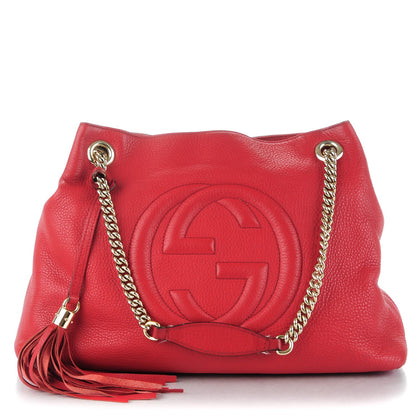 Gucci Pebbled Calfskin Medium Soho Chain Shoulder Bag Red 1 of 7