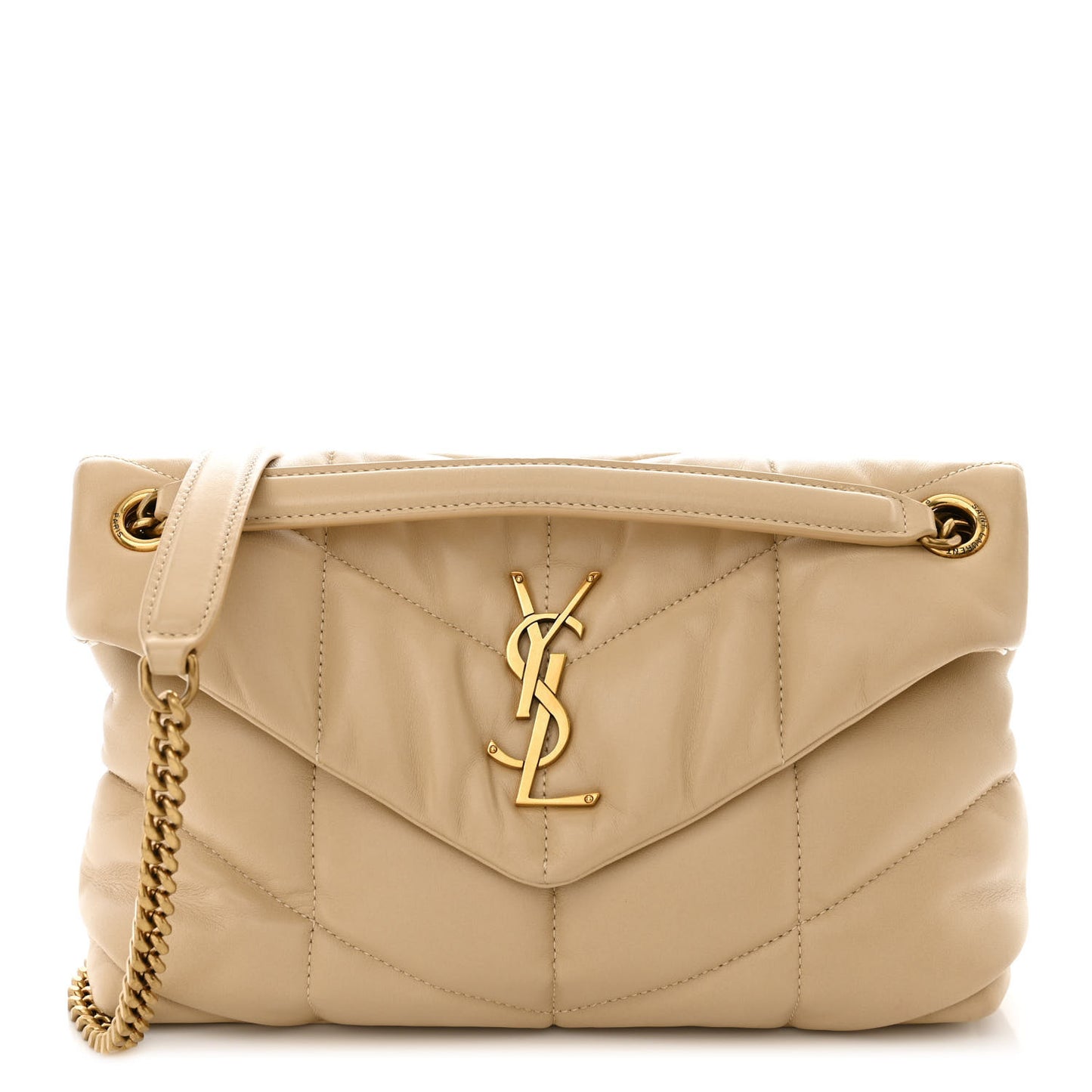 Lambskin Quilted Small Loulou Puffer Monogram Chain Satchel Dark Beige