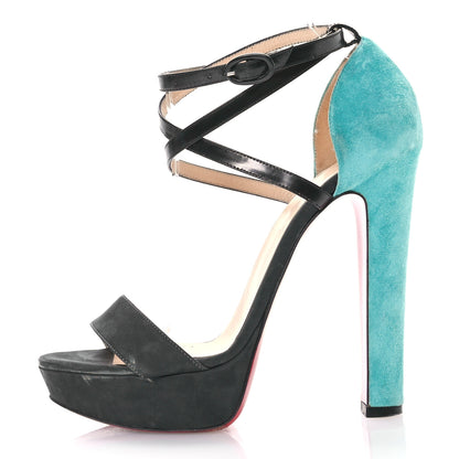 Christian Louboutin Velour Calfskin Summerissima 140 Sandals 38.5 Blue Black 1 of 10
