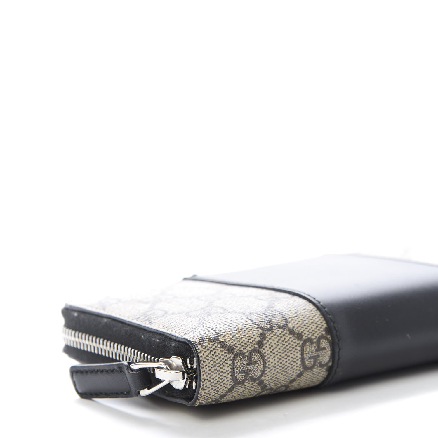 Gucci GG Supreme Monogram Selleria Calfskin Zip Around Wallet Beige Ebony Black 6 of 9