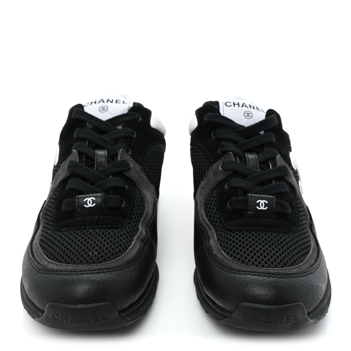Mesh Suede Grained Calfskin Womens CC Sneakers 37.5 Black White