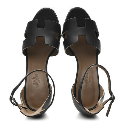 Hermes Calfskin Legend Wedge Sandals 36.5 Black 2 of 10