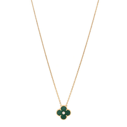 Van Cleef & Arpels 18K Yellow Gold Diamond Malachite Vintage Alhambra Pendant Necklace 1 of 6