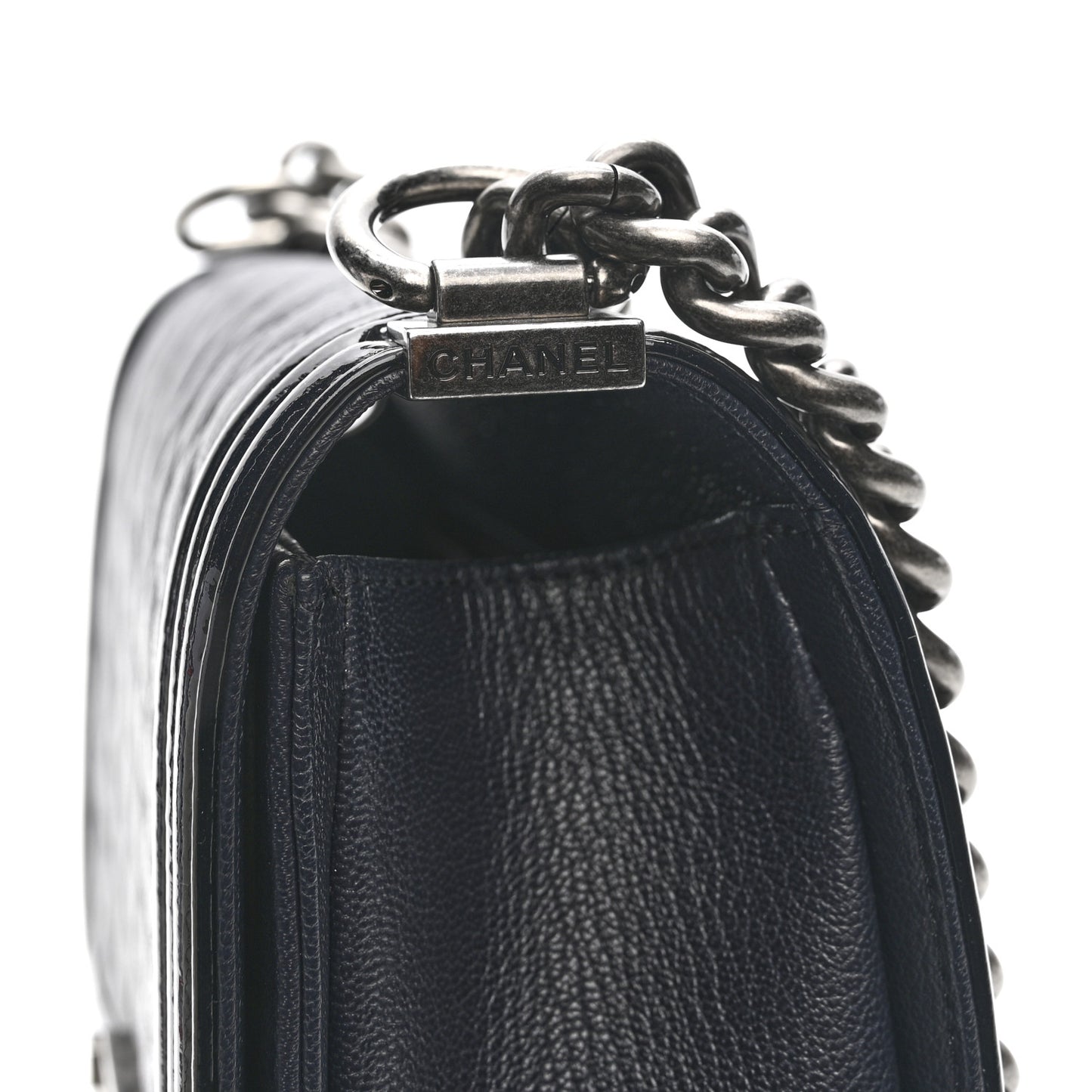 Goatskin Quilted Patent Medium Duo Boy Flap Dark Blue