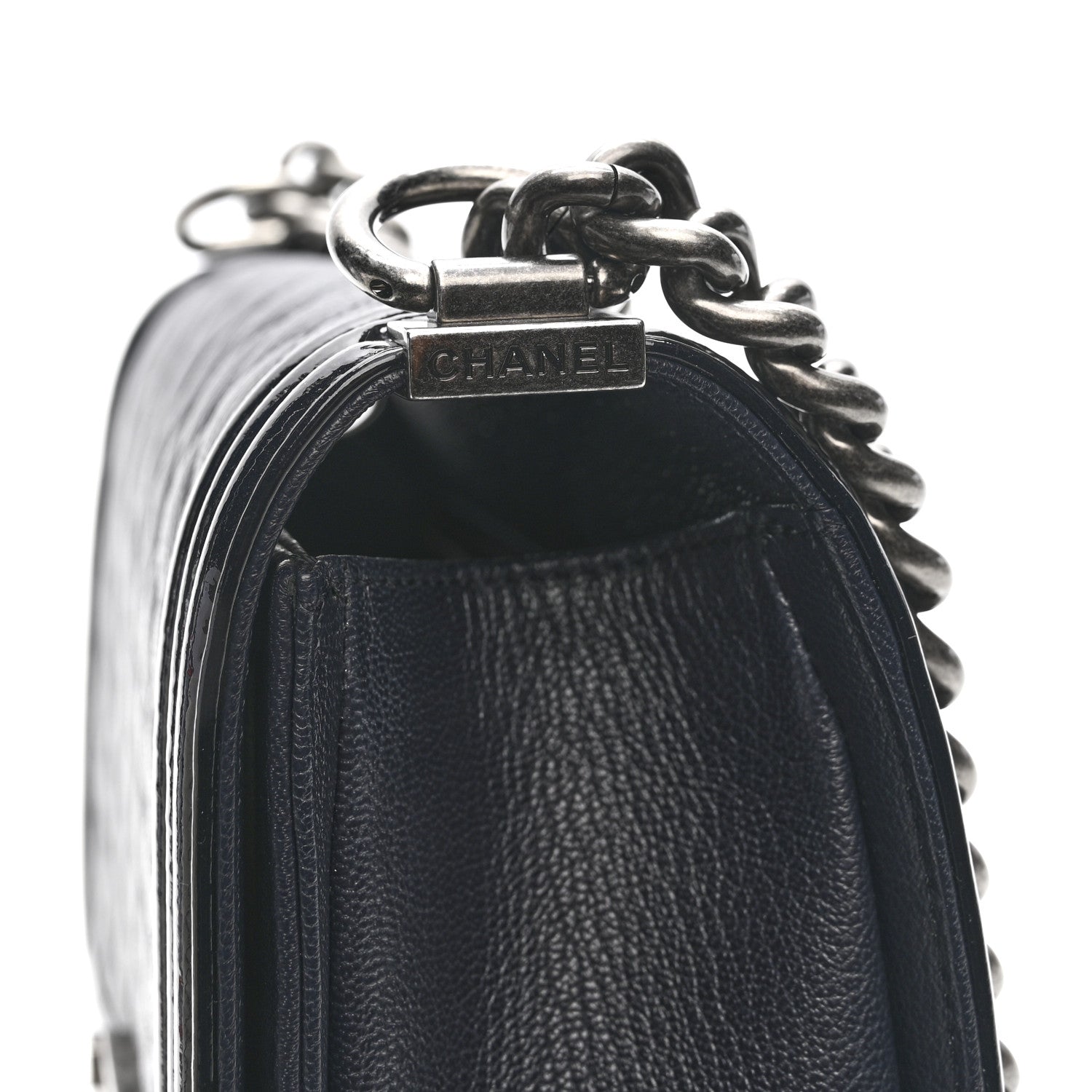 Chanel Goatskin Quilted Patent Medium Duo Boy Flap Dark Blue 13 of 13