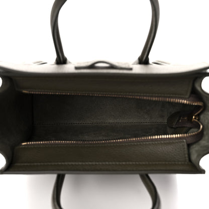 Celine Drummed Calfskin Nano Luggage Army Green 5 of 11