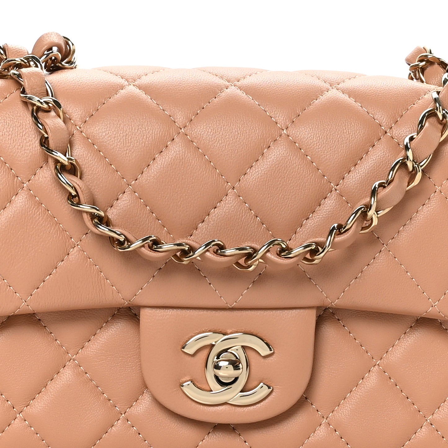 Lambskin Quilted Mini Rectangular Flap Brown