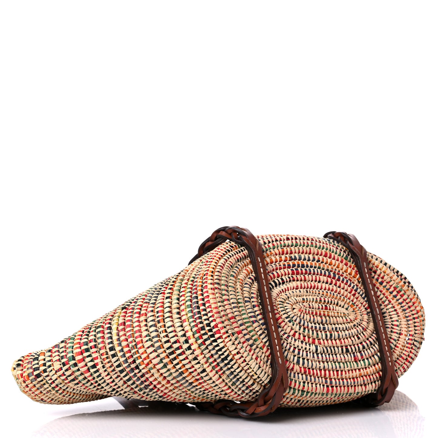 Paglia Vitello Woven Braided Basket Tote Multicolor Cognac
