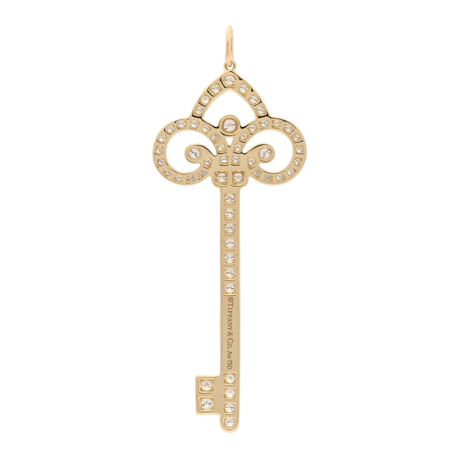 Tiffany 18K Yellow Gold Diamond .90ctw Fleur De Lis Key Pendant 3 of 4