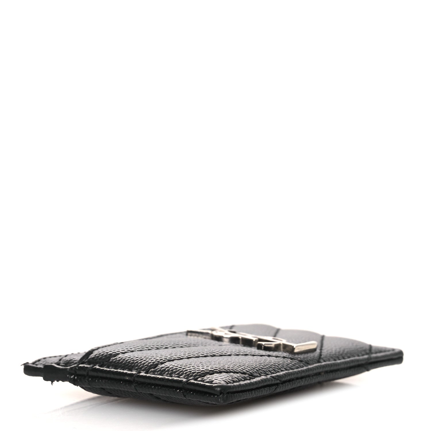 Saint Laurent Grain De Poudre Matelasse Chevron Monogram Credit Card Case Black 4 of 10