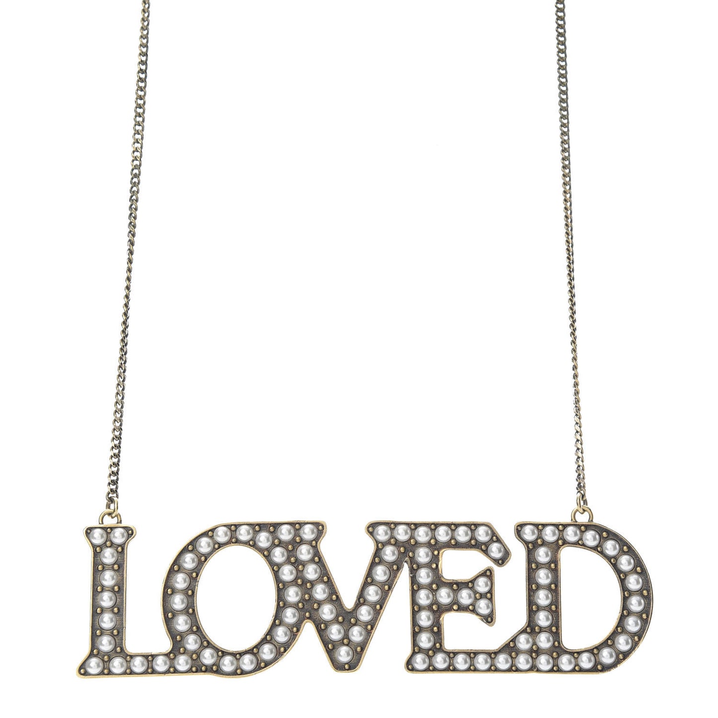 Metal Pearl Loved Necklace Aged Gold