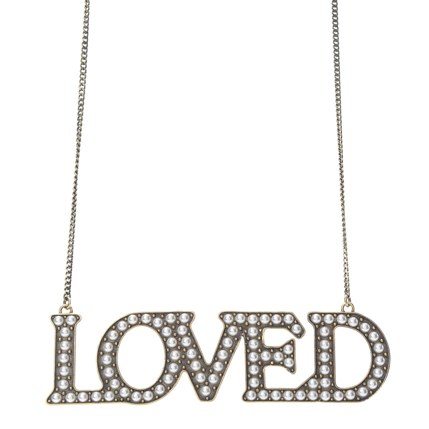 Gucci Metal Pearl Loved Necklace Aged Gold 1 of 5