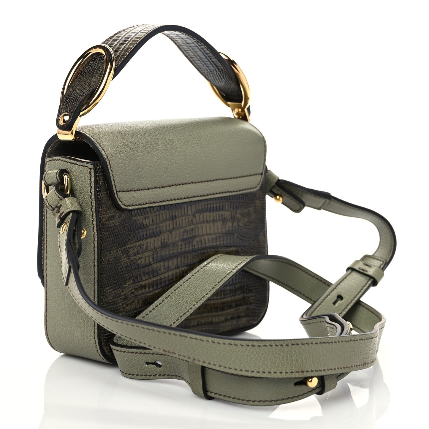 Goatskin Calfskin Lizard Embossed Mini C Double Carry Antique Green