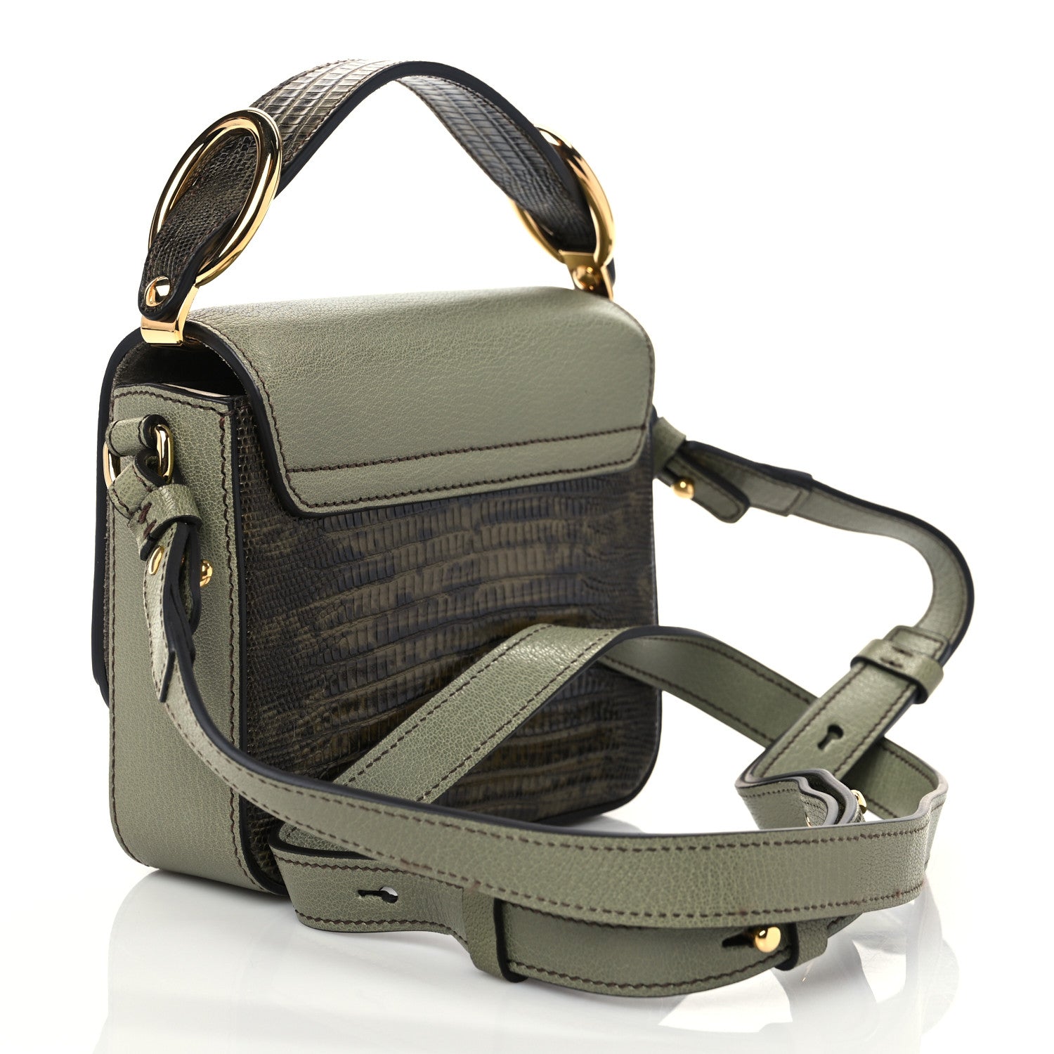 Chloe Goatskin Calfskin Lizard Embossed Mini C Double Carry Antique Green 3 of 8