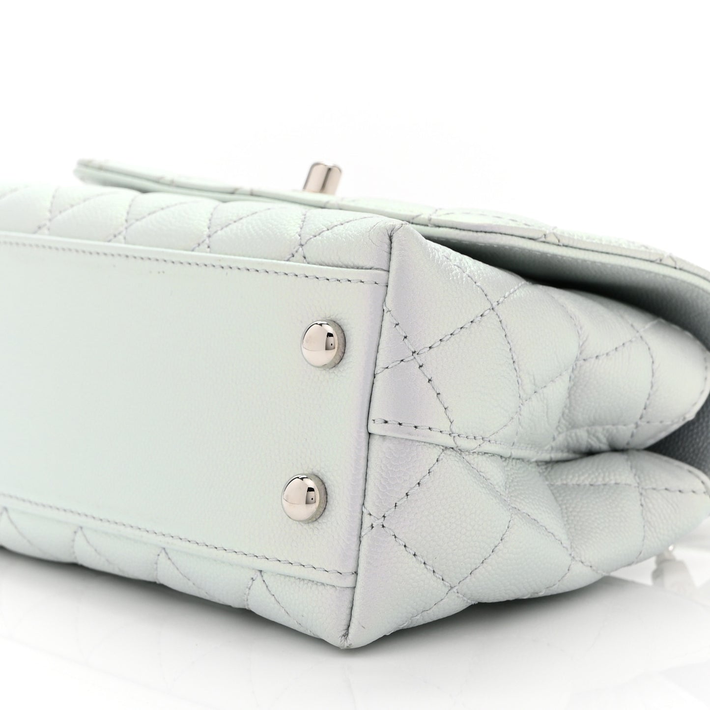 Iridescent Caviar Quilted Extra Mini Coco Handle Flap Light Blue