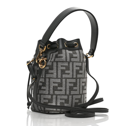 Fendi Chenille Vitello King FF Mini Mon Tresor Bucket Bag Antracite Asfalto 3 of 8