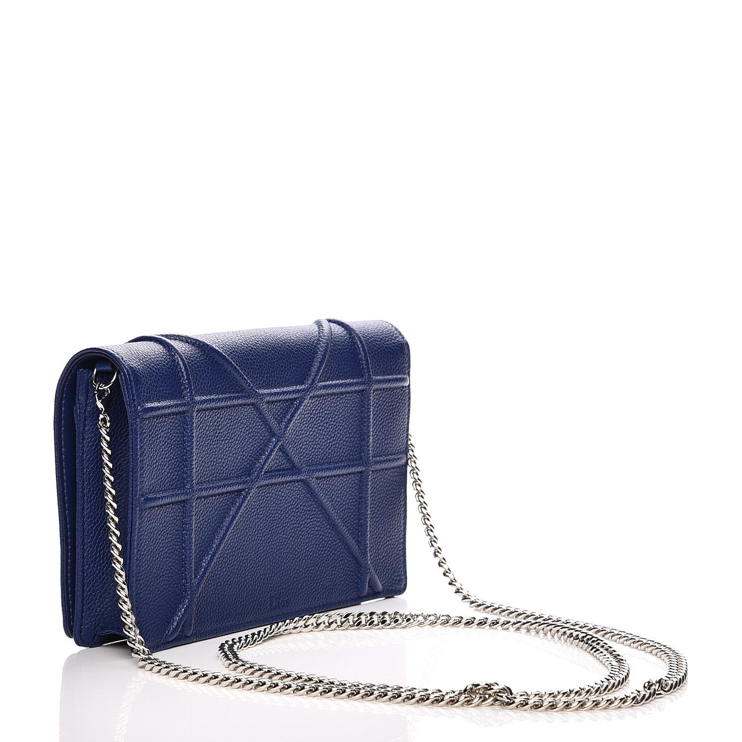 Christian Dior Grained Calfskin Diorama Wallet on Chain Pouch Blue 3 of 7