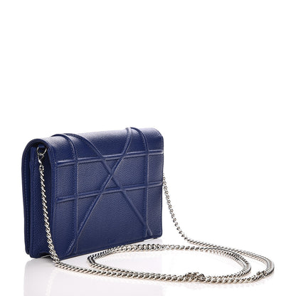 Christian Dior Grained Calfskin Diorama Wallet on Chain Pouch Blue 3 of 7