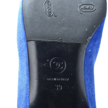 Chanel Suede Satin Cap Toe Gabrielle Ballerina Flats 39 Royal Blue Black 9 of 10