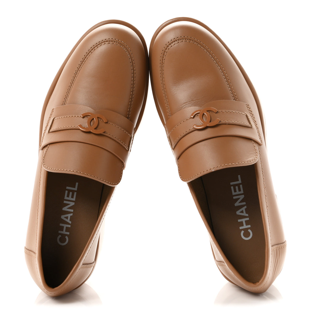Chanel Calfskin CC Platform Loafers 38 Beige 2 of 9