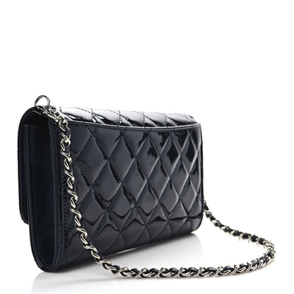 Chanel Patent Quilted Wallet On Removable Chain Navy Blue 2 of 9
