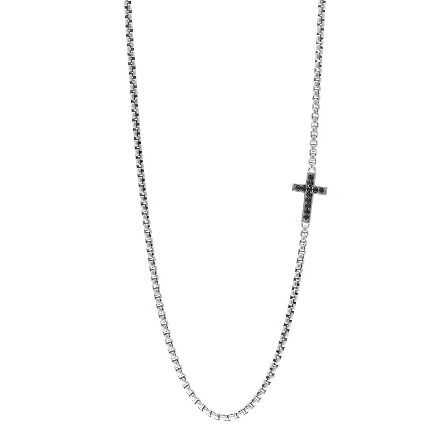 David Yurman Sterling Silver Black Diamond Streamline Cross Station Necklace 26" 1 of 4
