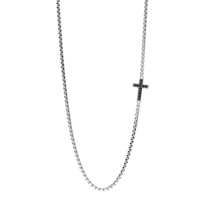David Yurman Sterling Silver Black Diamond Streamline Cross Station Necklace 26" 1 of 4