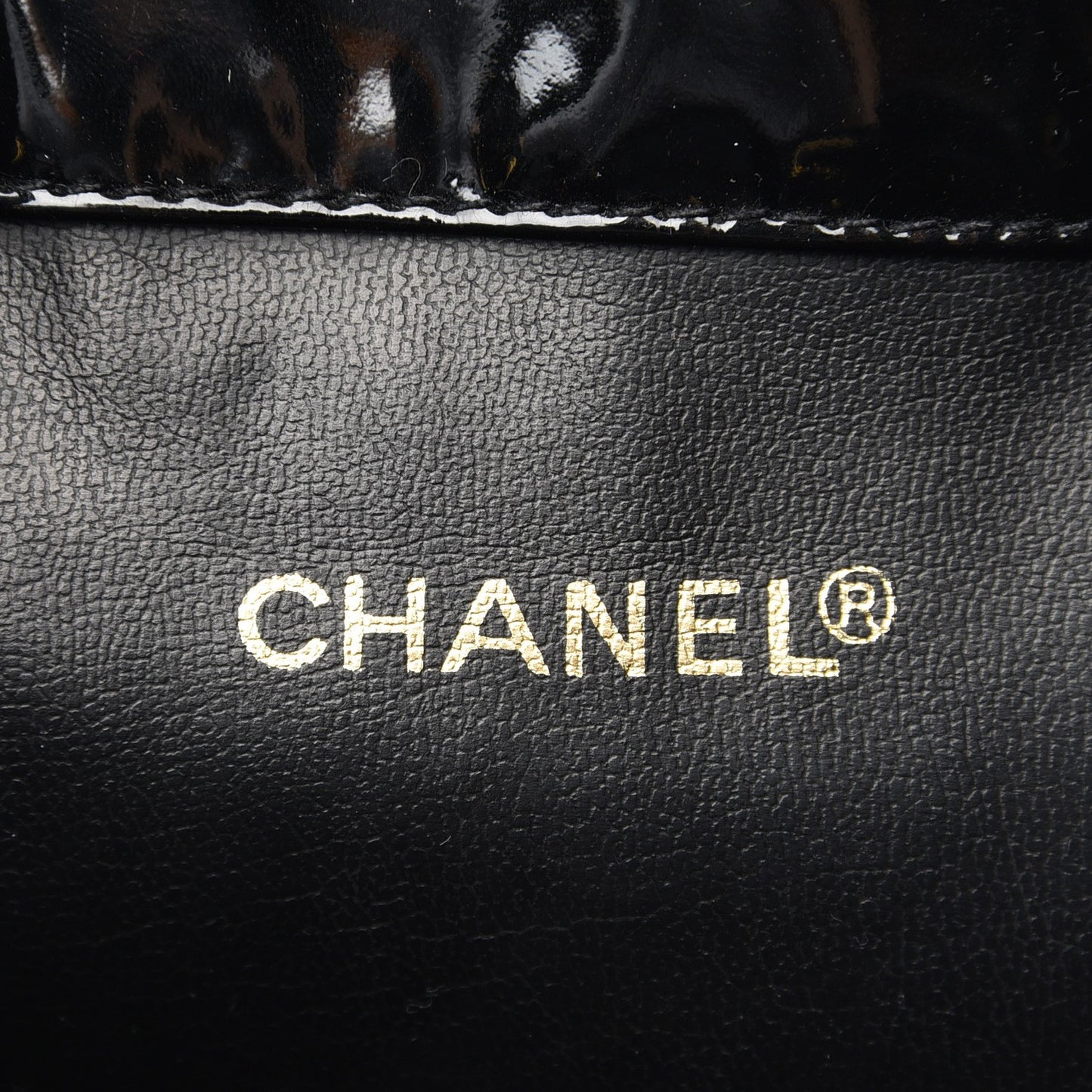 Patent CC Drawstring Shoulder Bag Black