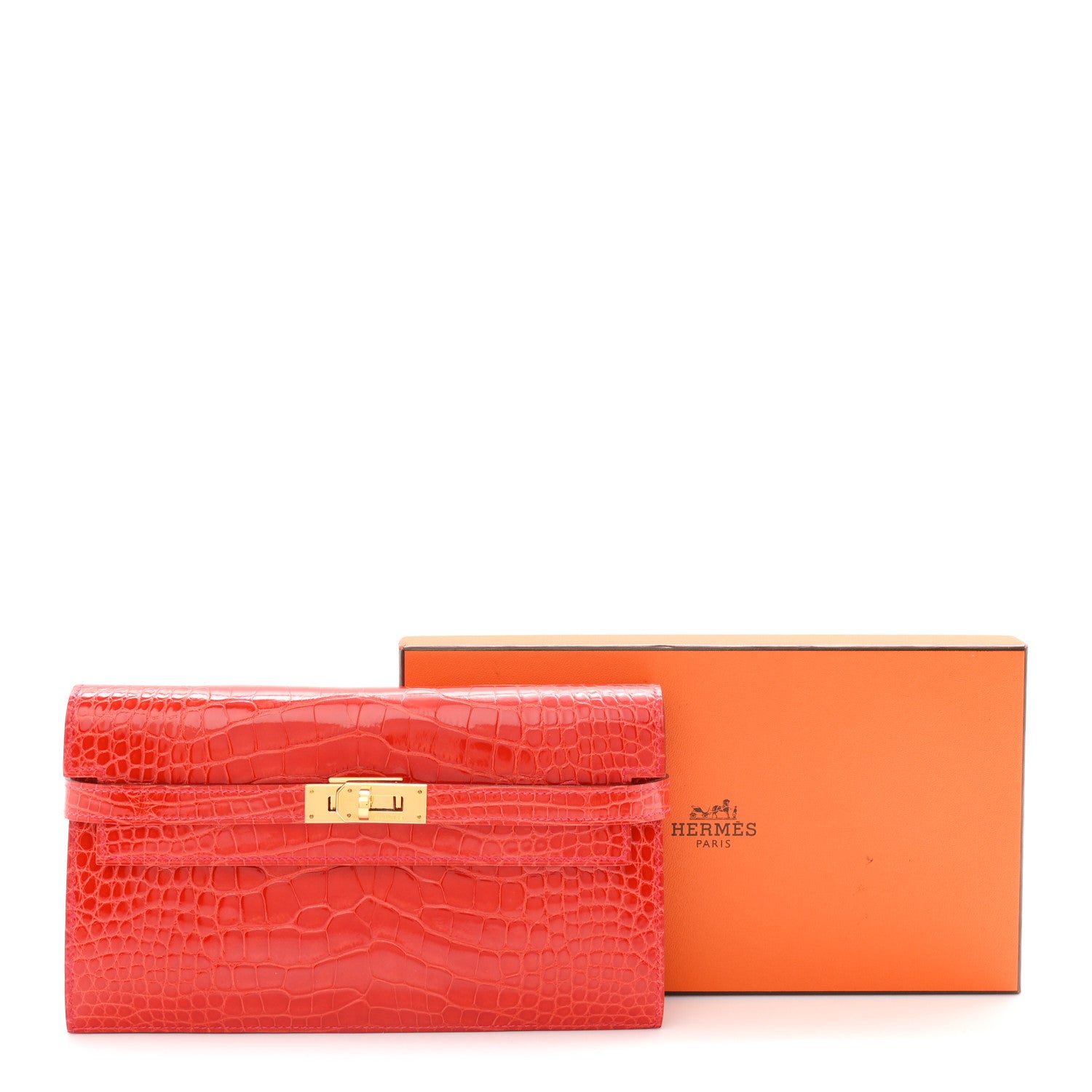 Hermes Shiny Alligator Kelly Longue Wallet Geranium 8 of 8