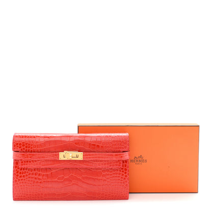 Hermes Shiny Alligator Kelly Longue Wallet Geranium 8 of 8