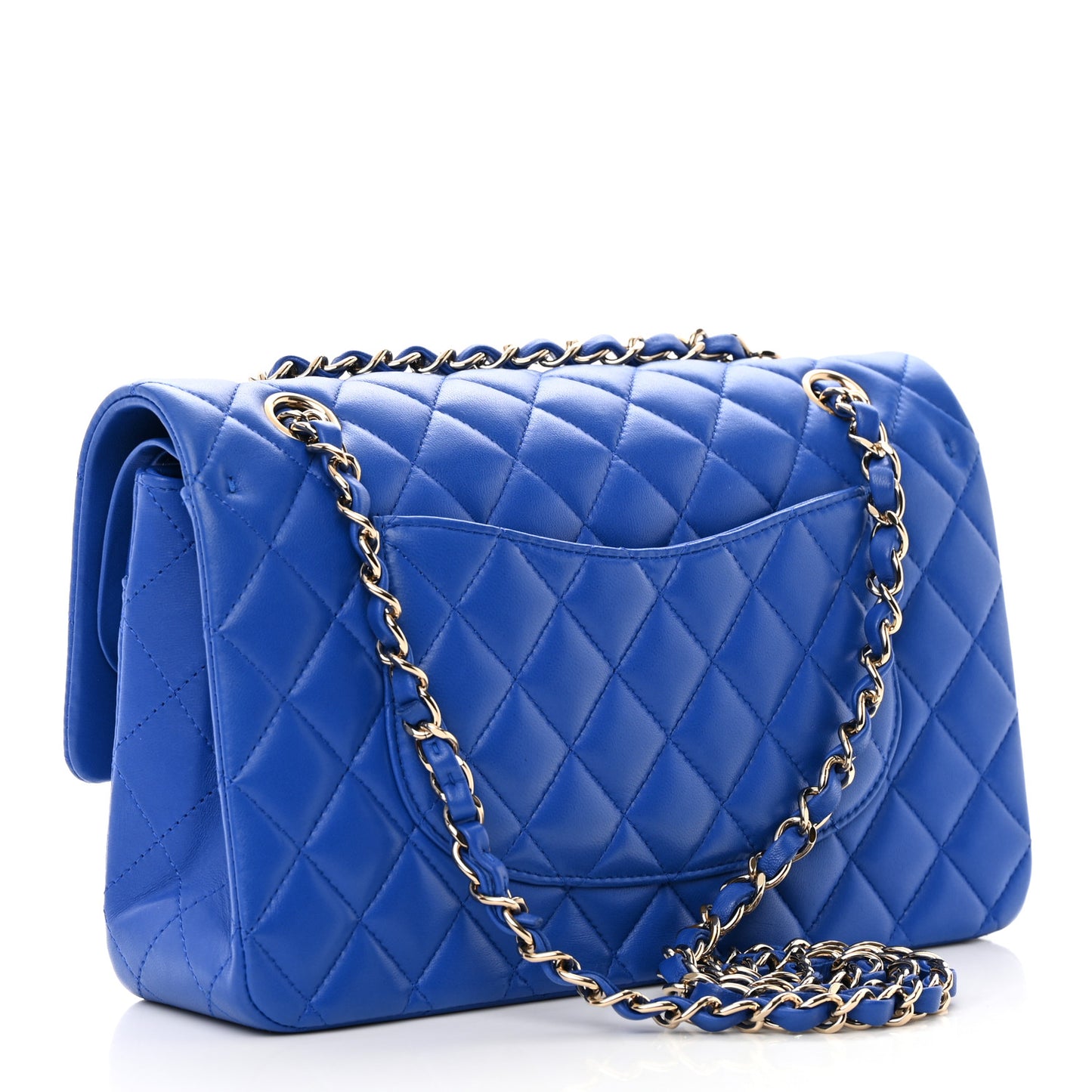 Lambskin Quilted Medium Double Flap Blue