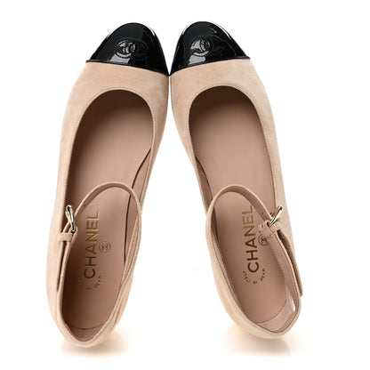 Chanel Suede Patent Cap Toe CC Mary Jane Flats 40 Light Pink Black 5 of 10